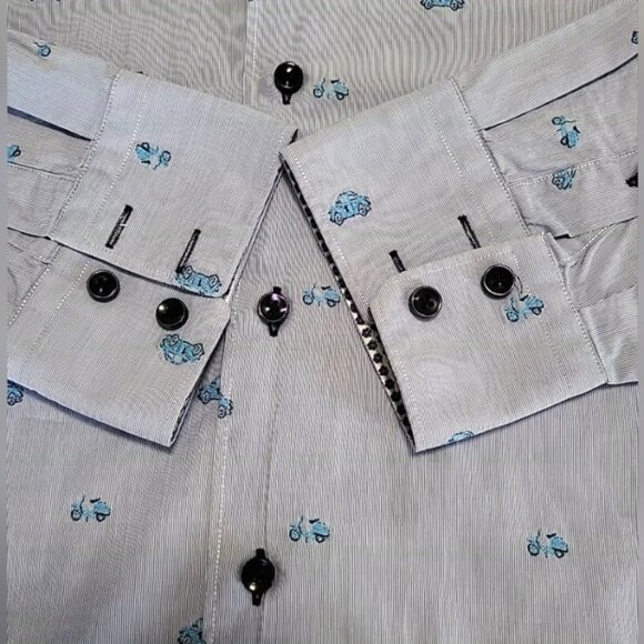 Masutto Men's Shirt Size XXL Blue Embroidered Scooter & Car Contrast Cuffs - Picture 6 of 13